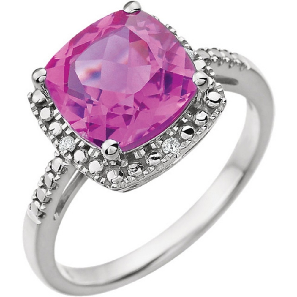 Silver Square Cushion Pink Sapphire Ring